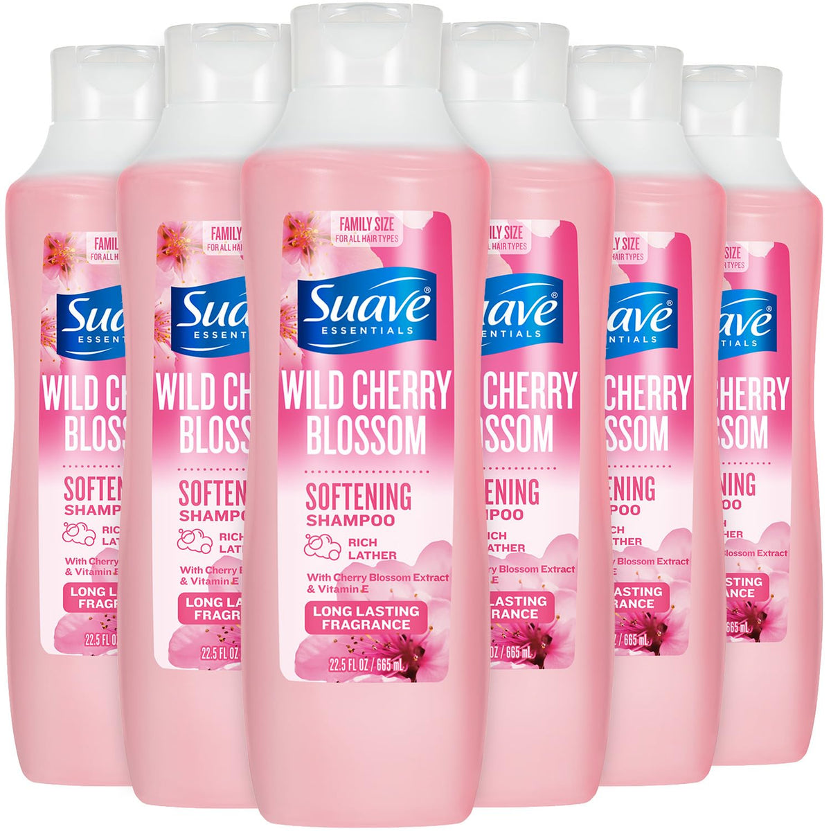 Suave bottle front packaging showing wild cherry blossom scent and benefits