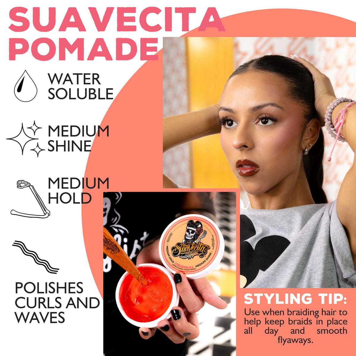 Suavecita used to form victory roll style, supports vintage shaping