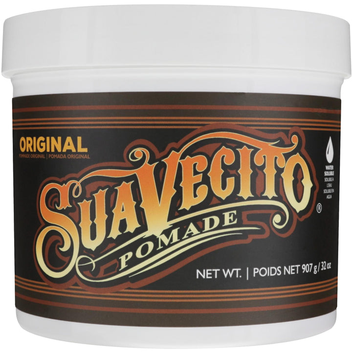 Suavecito 32 oz tub front view showing label and scent benefit
