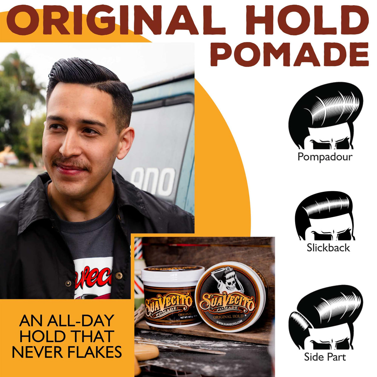 Suavecito pomade in hands ready to apply for smooth styling benefit