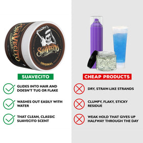 Suavecito pomade on hands demonstrating easy warming and application