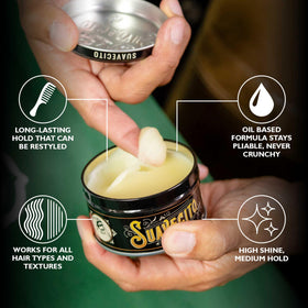 suavecito application in palms warming product for even distribution and better hold