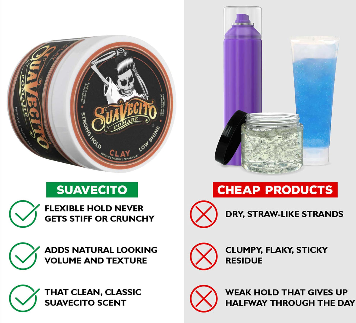 Suavecito clay on hands being warmed for easy application benefit