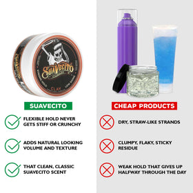 Hands applying Suavecito Firme Clay in palm for smooth distribution and control