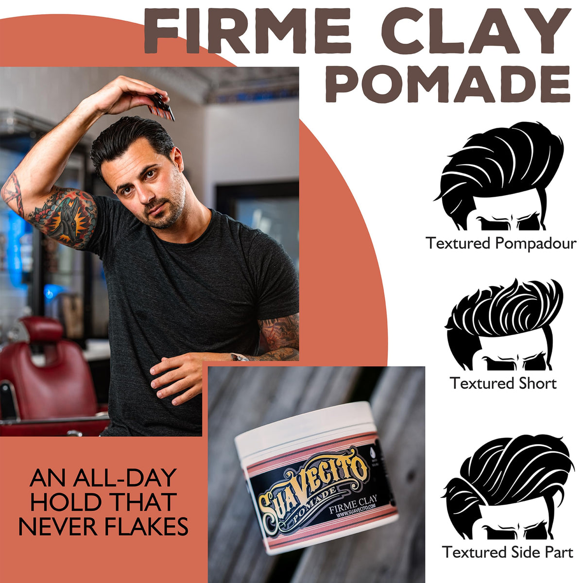 Before and after styled hair with Suavecito, showing added volume and definition