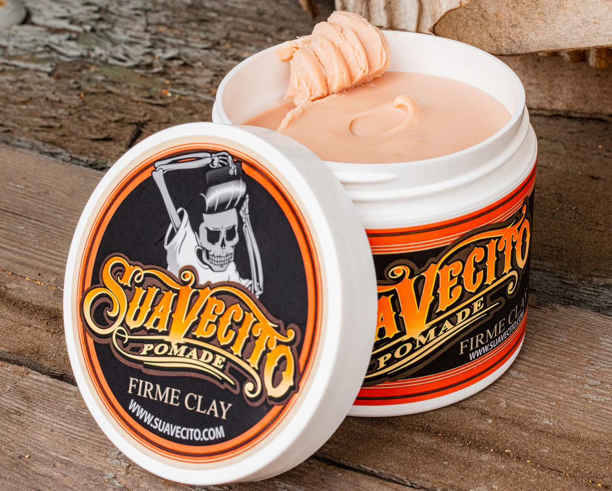 Suavecito before and after hair showing defined volume and hold