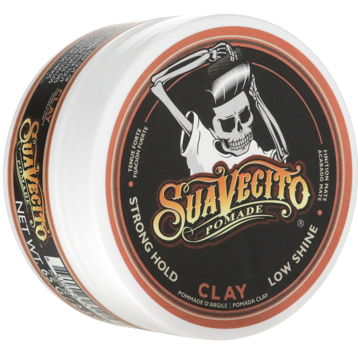 Suavecito Firme Clay front jar showing compact styling solution and strong hold