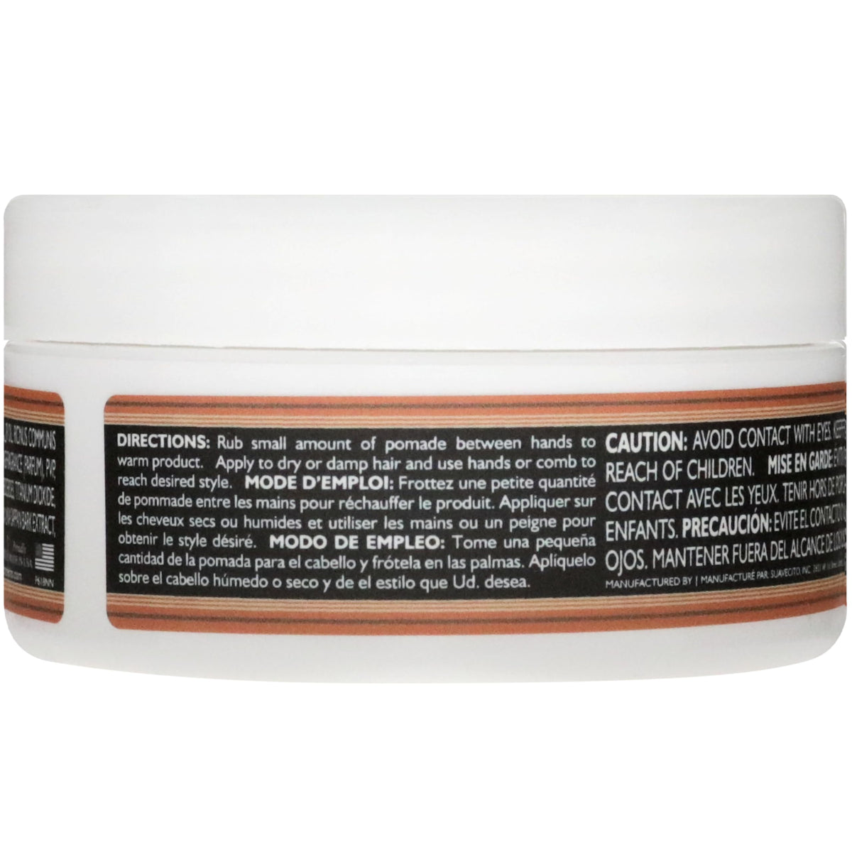 Close-up of Suavecito ingredient label showing product details and usage guidance