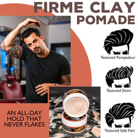 Styled quiff using Suavecito Firme Clay showing defined lift and natural matte