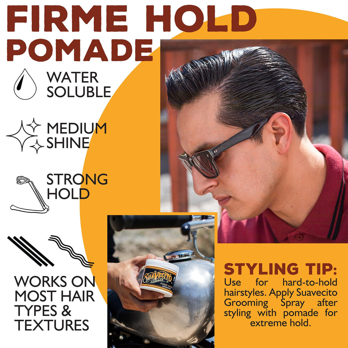 Combing Suavecito Firme through hair for structured, long-lasting hold