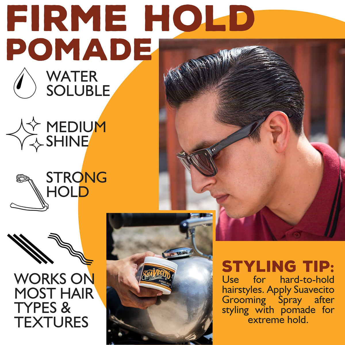 Suavecito Firme on bathroom counter near sink, easy wash-out and daily routine benefit