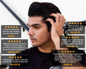 Man with pompadour styled by Suavecito Firme showing volume and shape