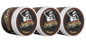 Suavecito front view of three jars showing retail packaging and convenience