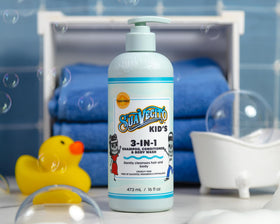 Child enjoying bath with Suavecito product showing happy, tear-free bath time