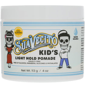 Suavecito jar front view showing label and child-friendly design benefit: clear branding