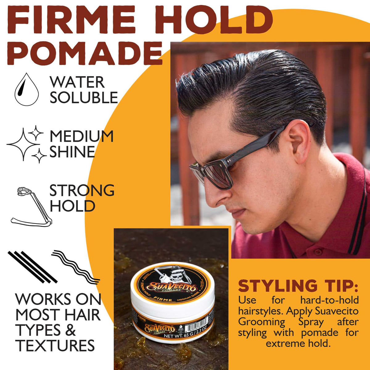 suavecito label and ingredients view highlighting made in USA quality and clear info