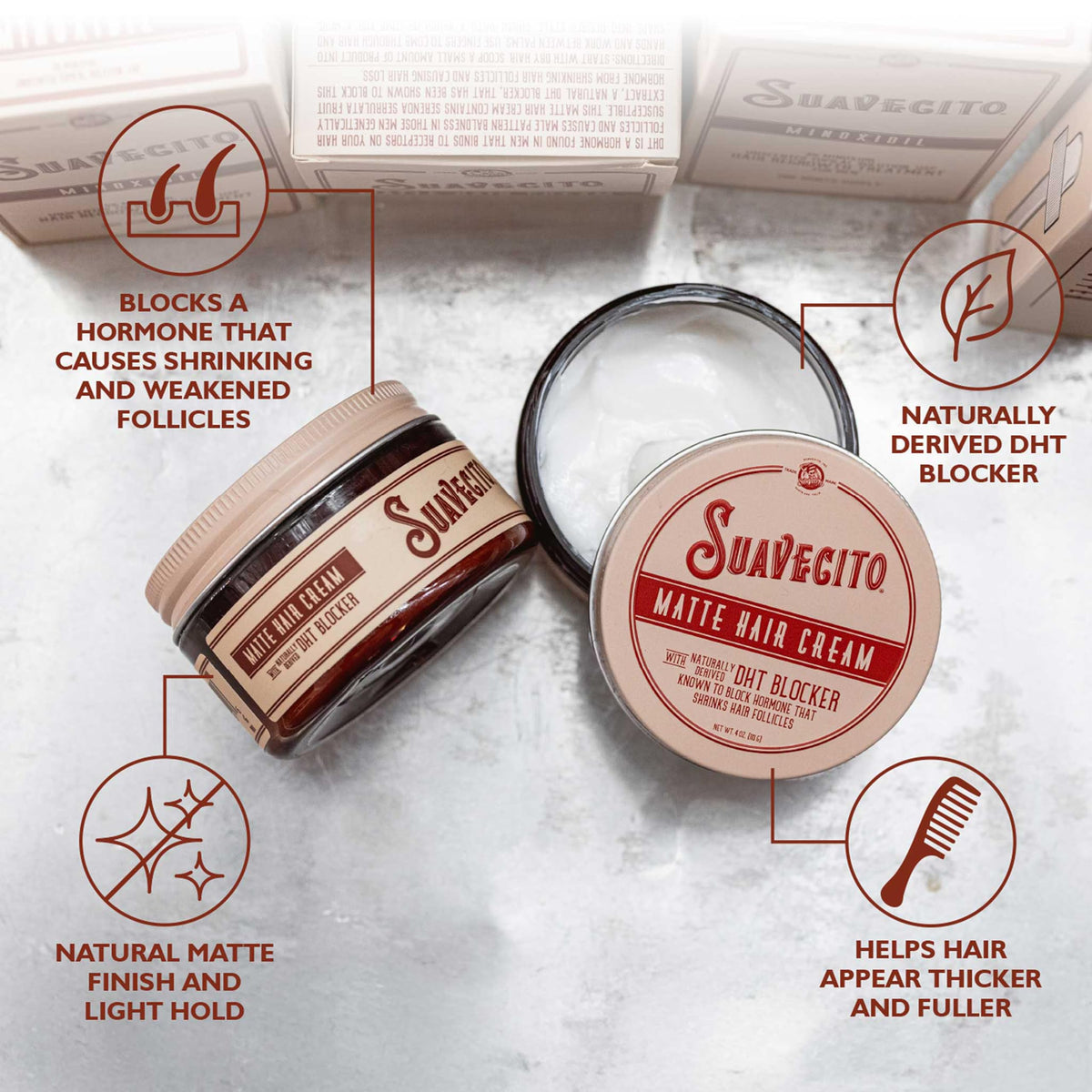 Suavecito cream open close-up of matte texture offering easy-to-distribute styling
