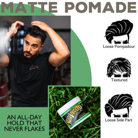 Suavecito matte pomade applied in hair creates natural texture and control