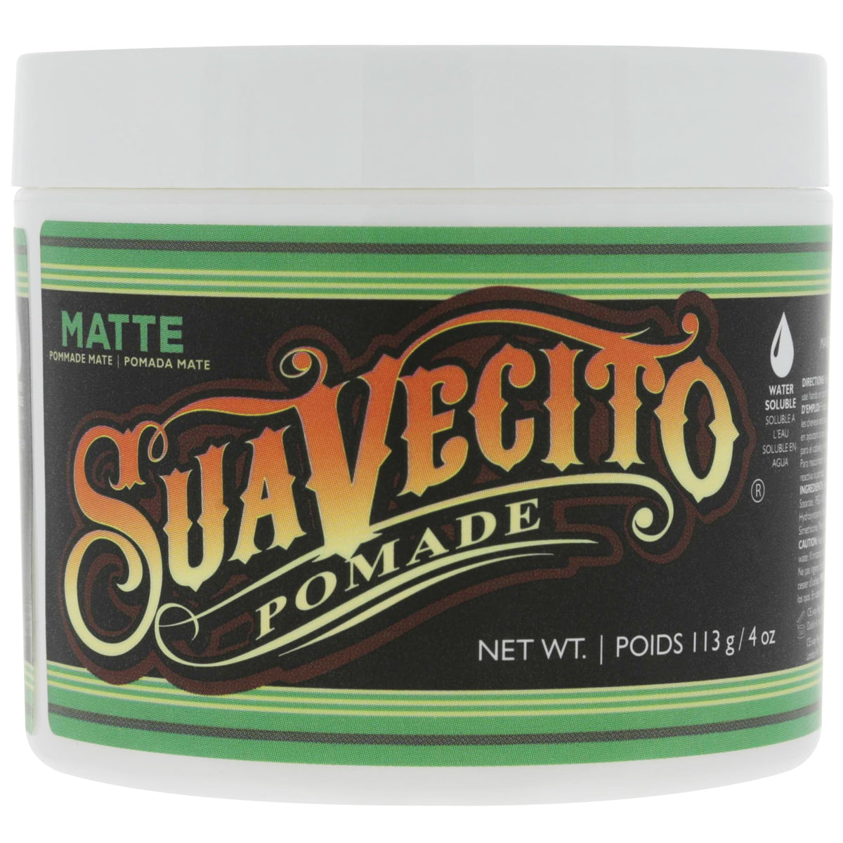 Suavecito close label focuses on product details and ingredient clarity