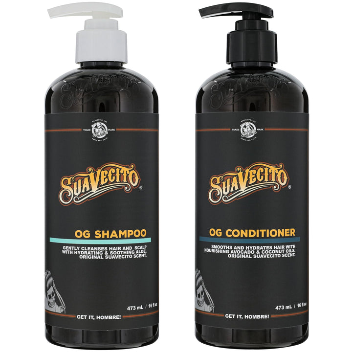 Suavecito OG front view of pump bottles showing branding and ease of use