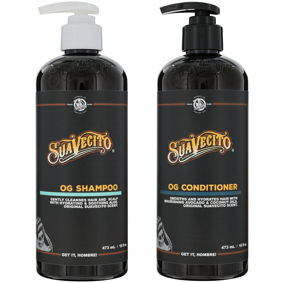Suavecito OG front view of pump bottles showing branding and ease of use