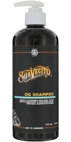 Suavecito bottle front view showing pump and original scent benefit