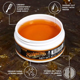 suavecito open jar close-up of creamy texture demonstrating smooth combability benefit