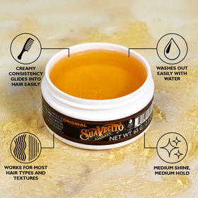 Suavecito open jar texture close-up showing creamy consistency and spreadability