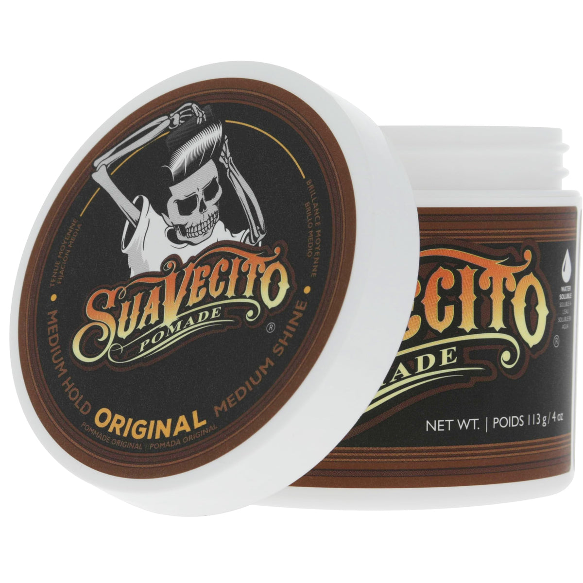 Suavecito side packaging view showing stacked 3-pack savings and storage