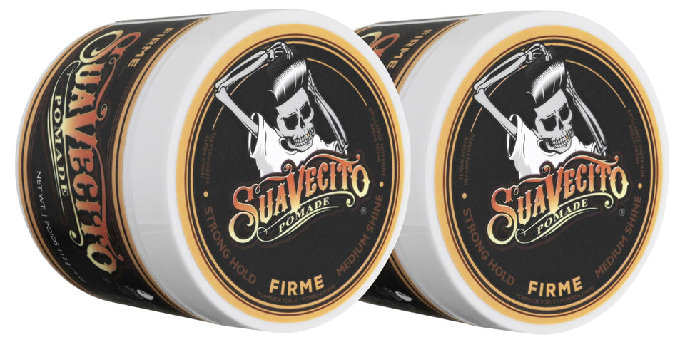 Suavecito front packaging showing strong-hold pomade benefit
