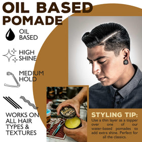 suavecito pompadour side profile showing strong hold and elevated vintage silhouette