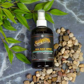 Suavecito bottle on bathroom shelf portraying everyday styling convenience
