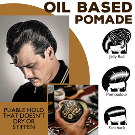 suavecito slickback style in use model with glossy, controlled hair for a polished look