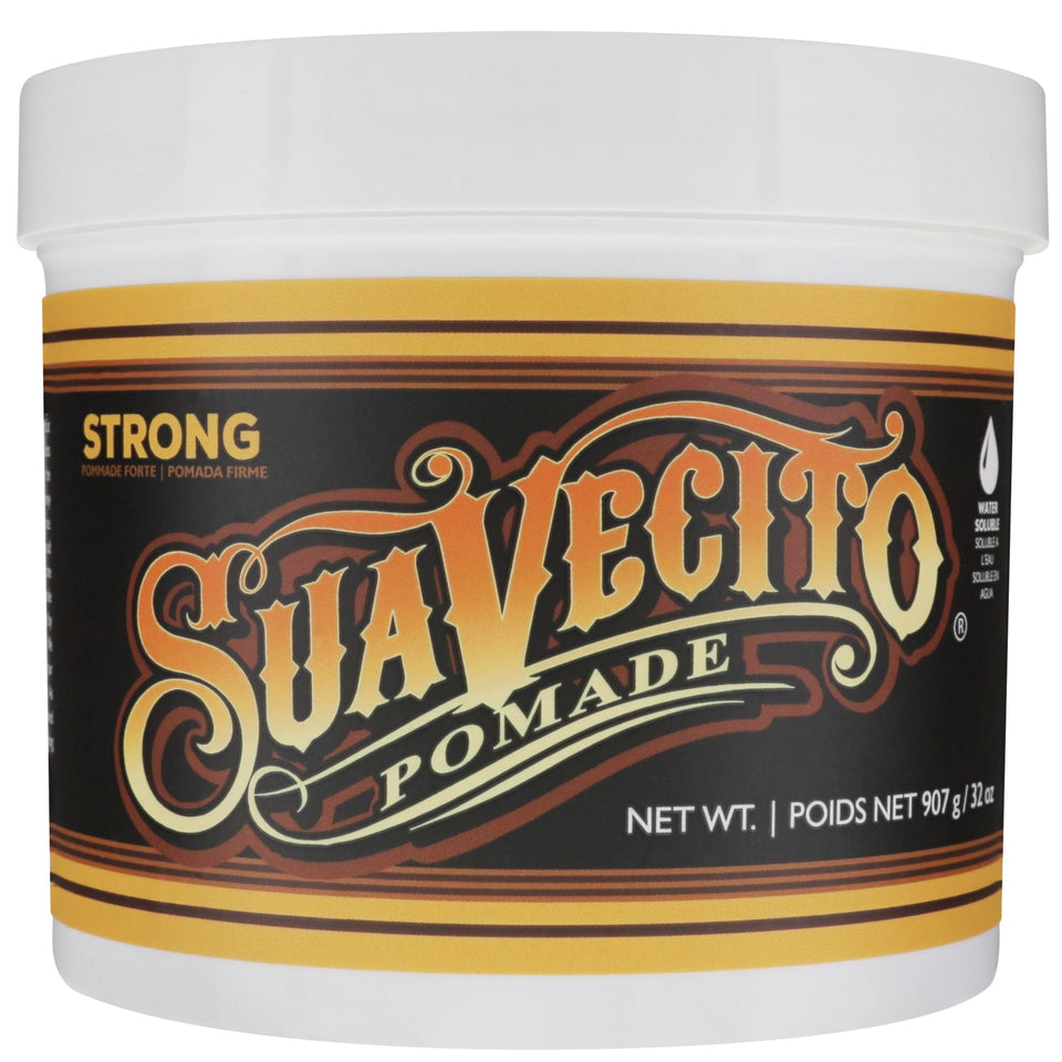 Suavecito tub front view showing strong-hold branding and size advantage