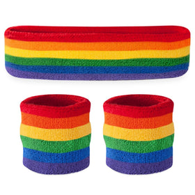 Suddora front view of striped sweatband set showing colors and fit benefit