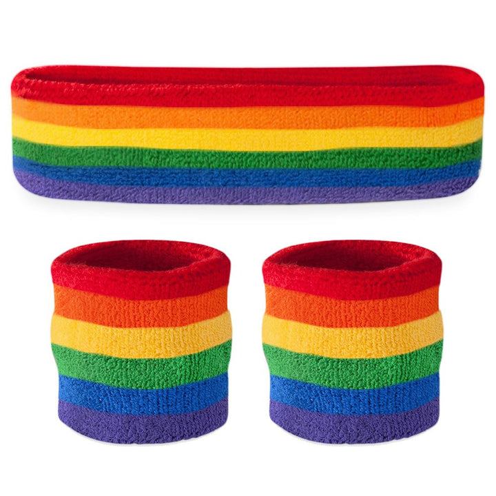 Suddora front view of striped sweatband set showing colors and fit benefit