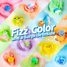 SudsyRoar bath bomb fizzing in warm tub water producing color and bubbles for sensory play