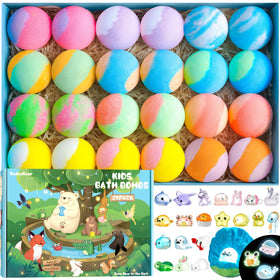 SudsyRoar front packaging showing 24-count bath bombs and bright branding for easy gifting