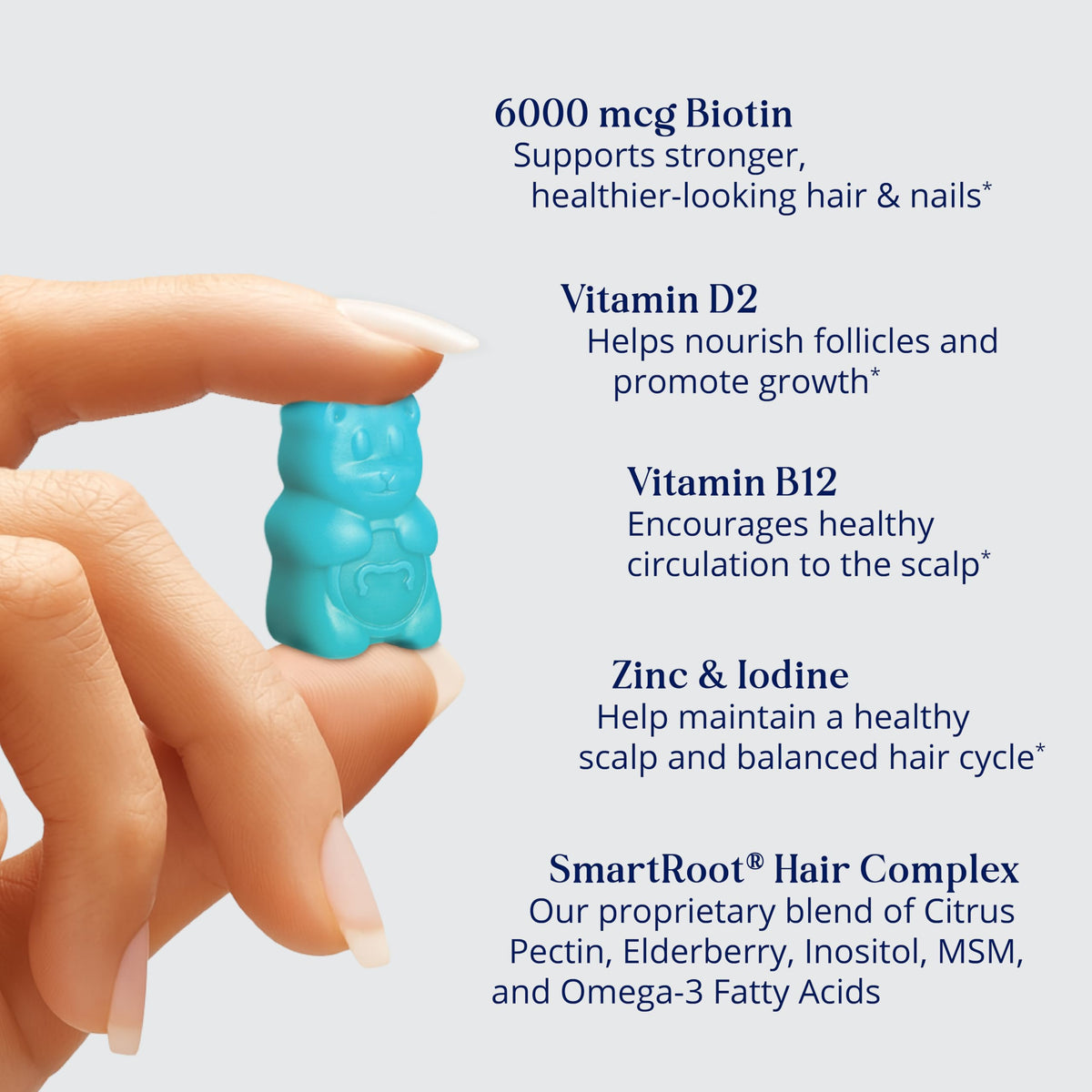 SugarBearHair vegan gummies jar top view displaying one-month supply and convenience