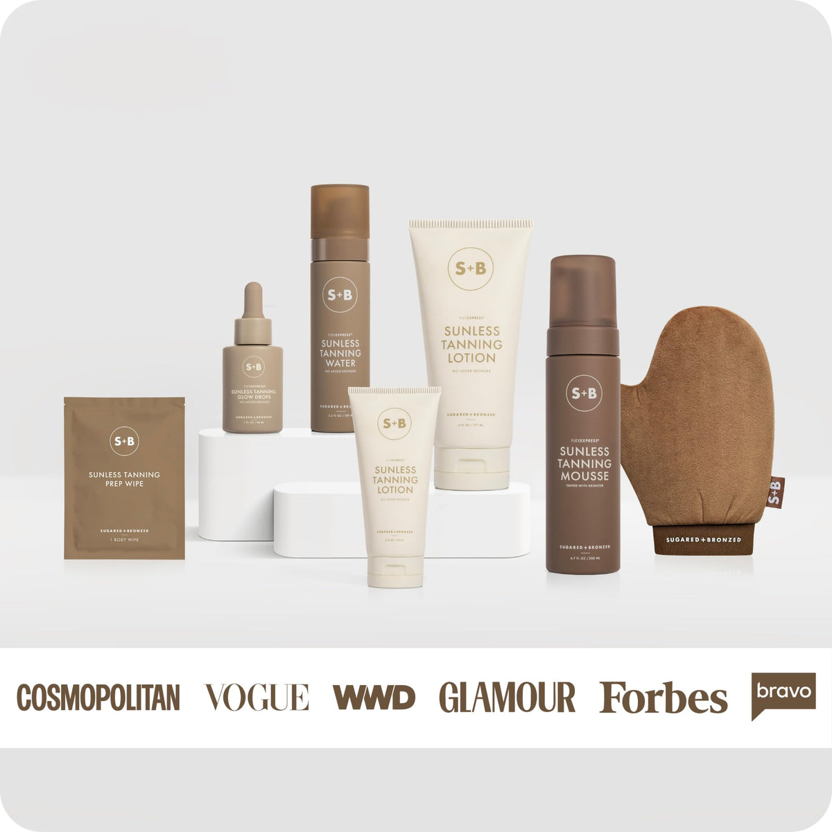 SUGARED + BRONZED botanical extracts and oils on surface, highlights hydrating ingredients