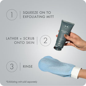 SUGARED + BRONZED scrub texture close-up displaying fine exfoliant and smooth finish benefit
