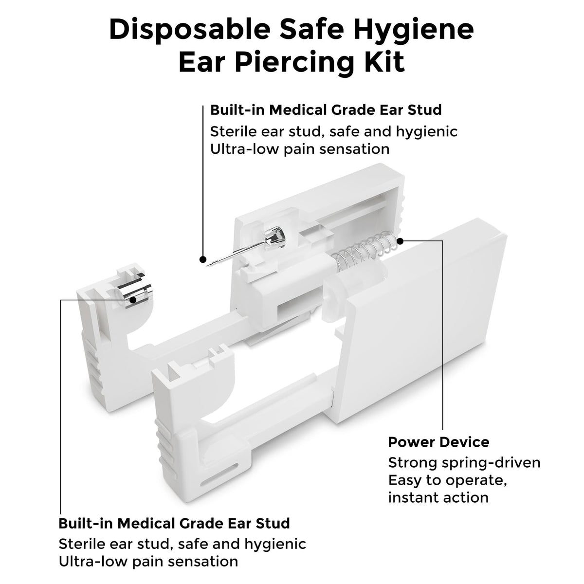 SugarTang side profile of the disposable piercing gun, ergonomic single-use benefit
