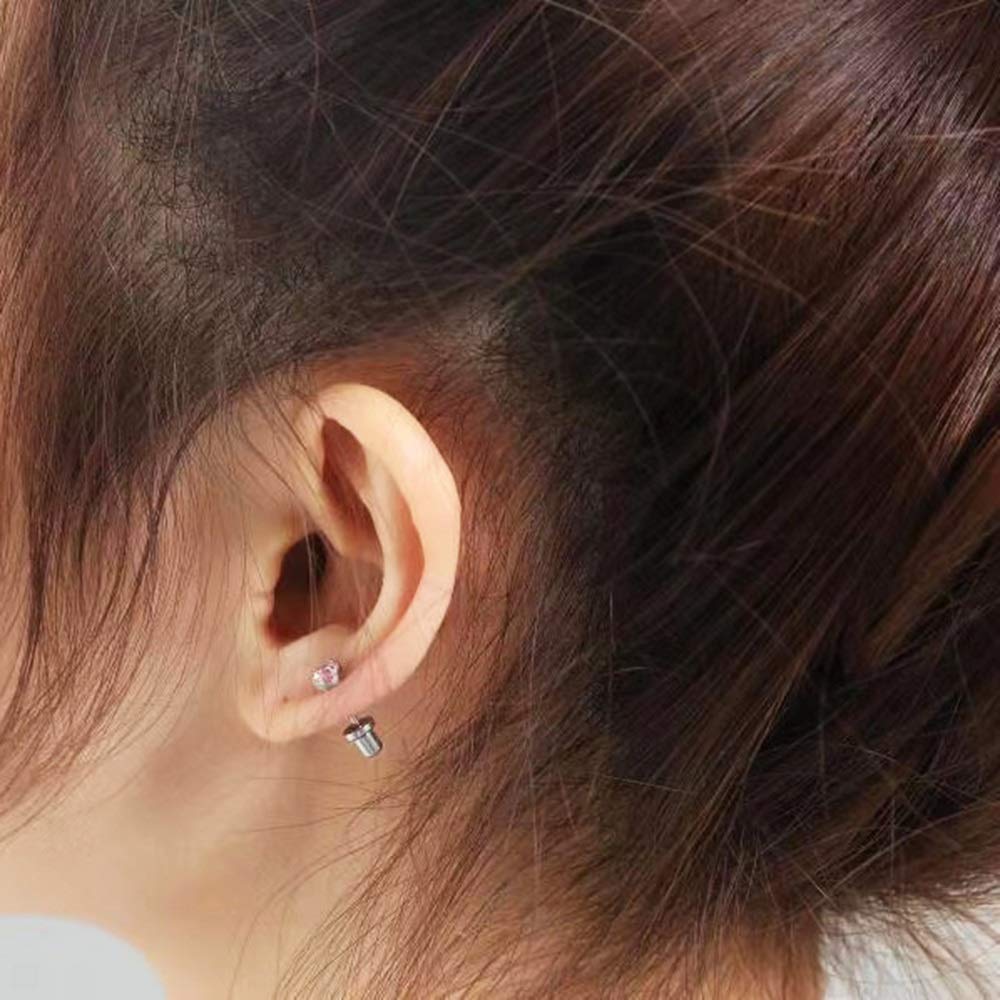 SugarTang detailed view of 4mm cubic zirconia stud in four-prong setting displaying sparkle and hypoallergenic steel
