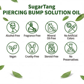 SugarTang oil used around an ear piercing showing reduced friction and smoother feel benefit
