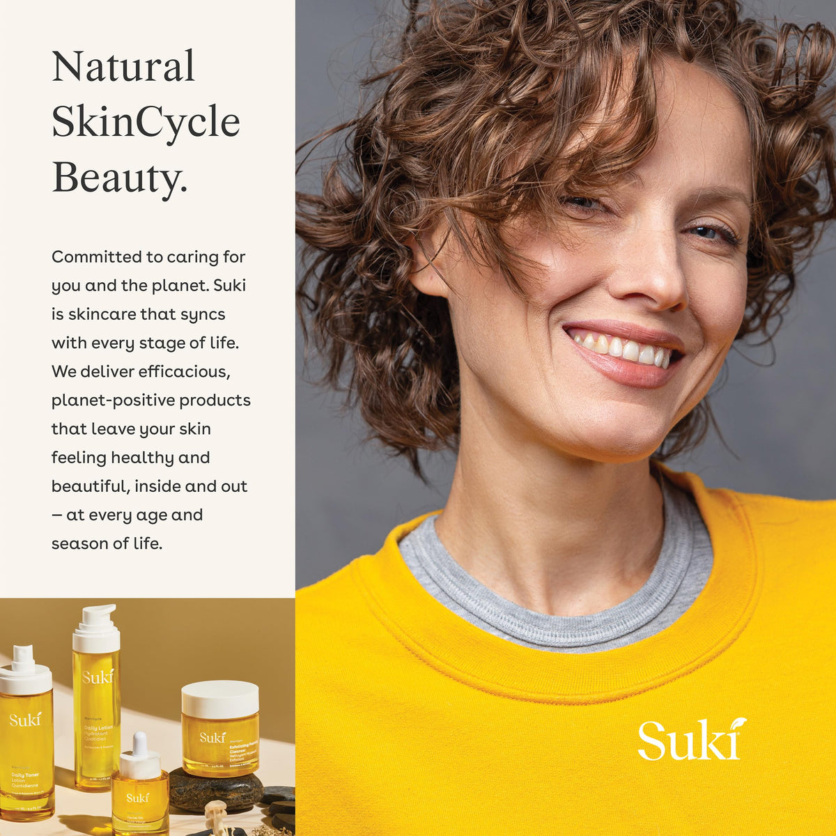 Suki cleanser staged in bathroom for a soothing morning routine