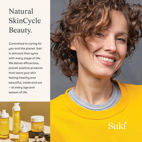 Suki cleanser staged in bathroom for a soothing morning routine