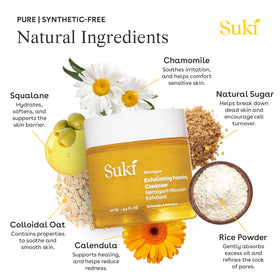 Suki foaming cleanser dispensed in hand for easy application