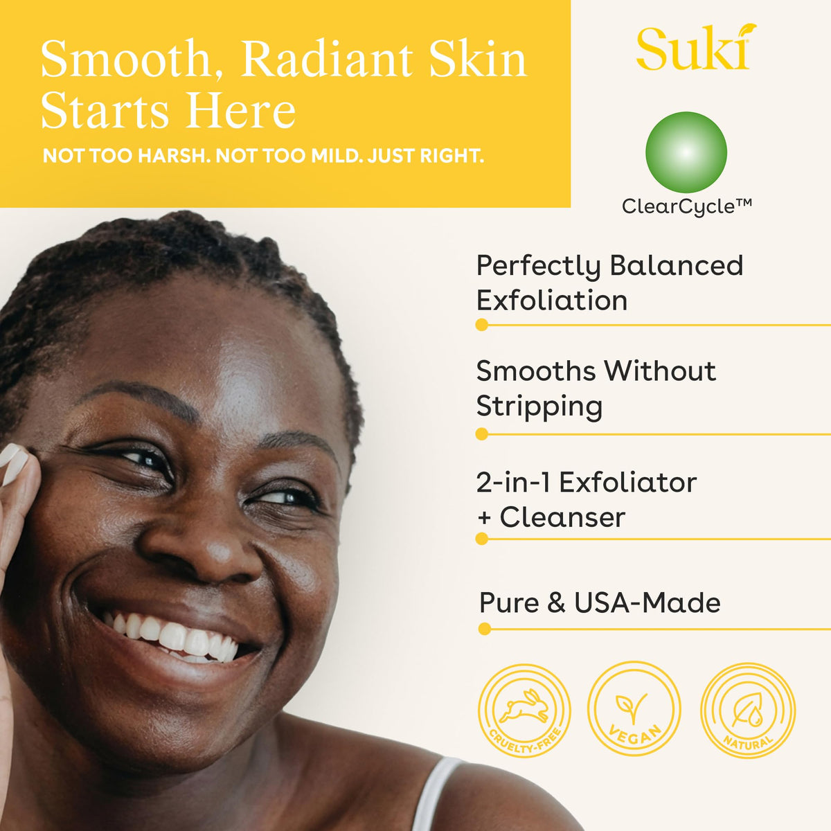 Suki close-up of natural sugar granules texture for gentle exfoliation