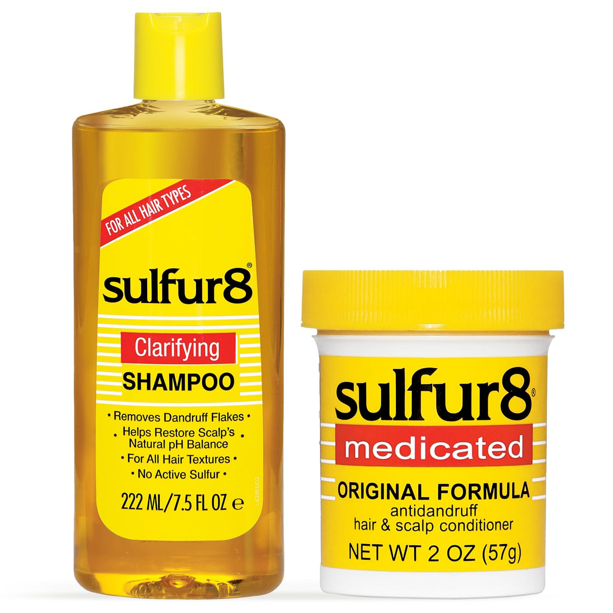 SULFUR8 duo front packaging showing bottles and benefits