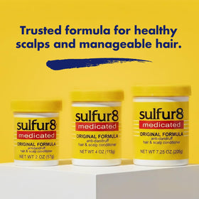 SULFUR8 bottle on bathroom shelf showing everyday scalp care routine